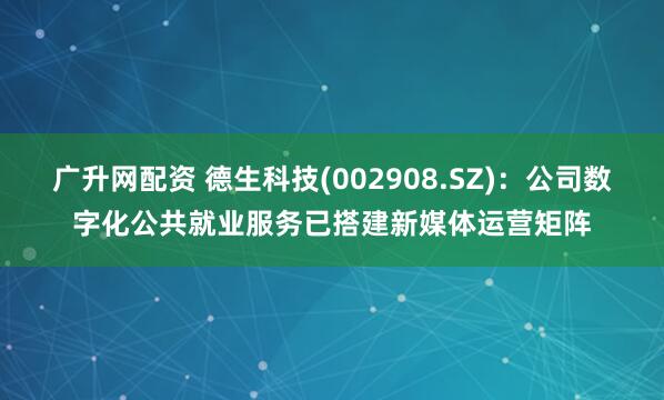 广升网配资 德生科技(002908.SZ)：公司数字化公共就业服务已搭建新媒体运营矩阵
